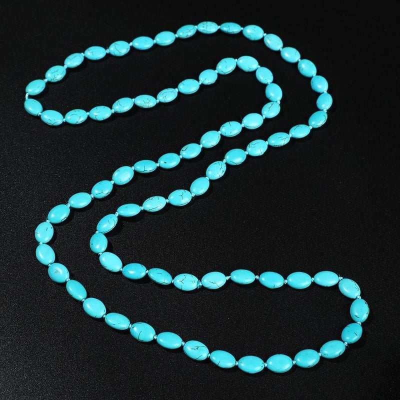 QS Long Turquoise Necklace Round Stone Beads Chunky Fashion Jewelry for Women cross Necklace Multi Meditation necklace 47.5inch - Image 2